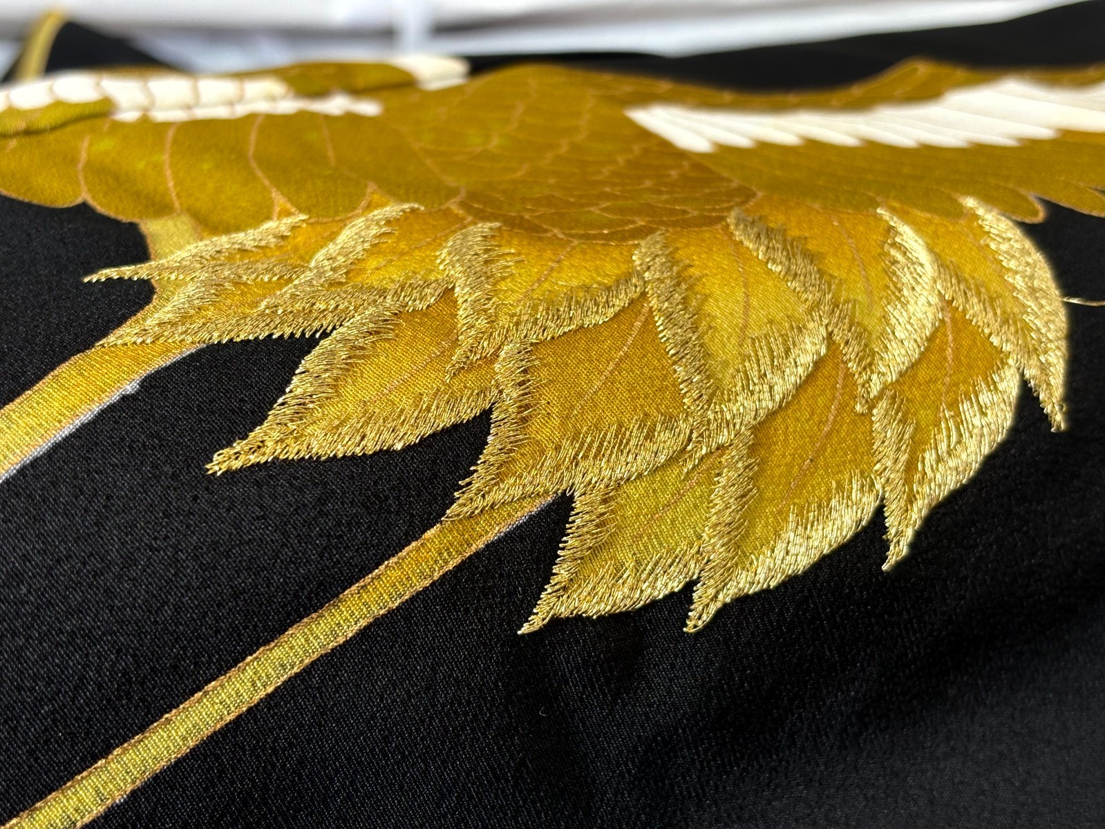 Vintage Japanese Black Silk Kurotomesode Kimono Stunning Crane Embroidery Art