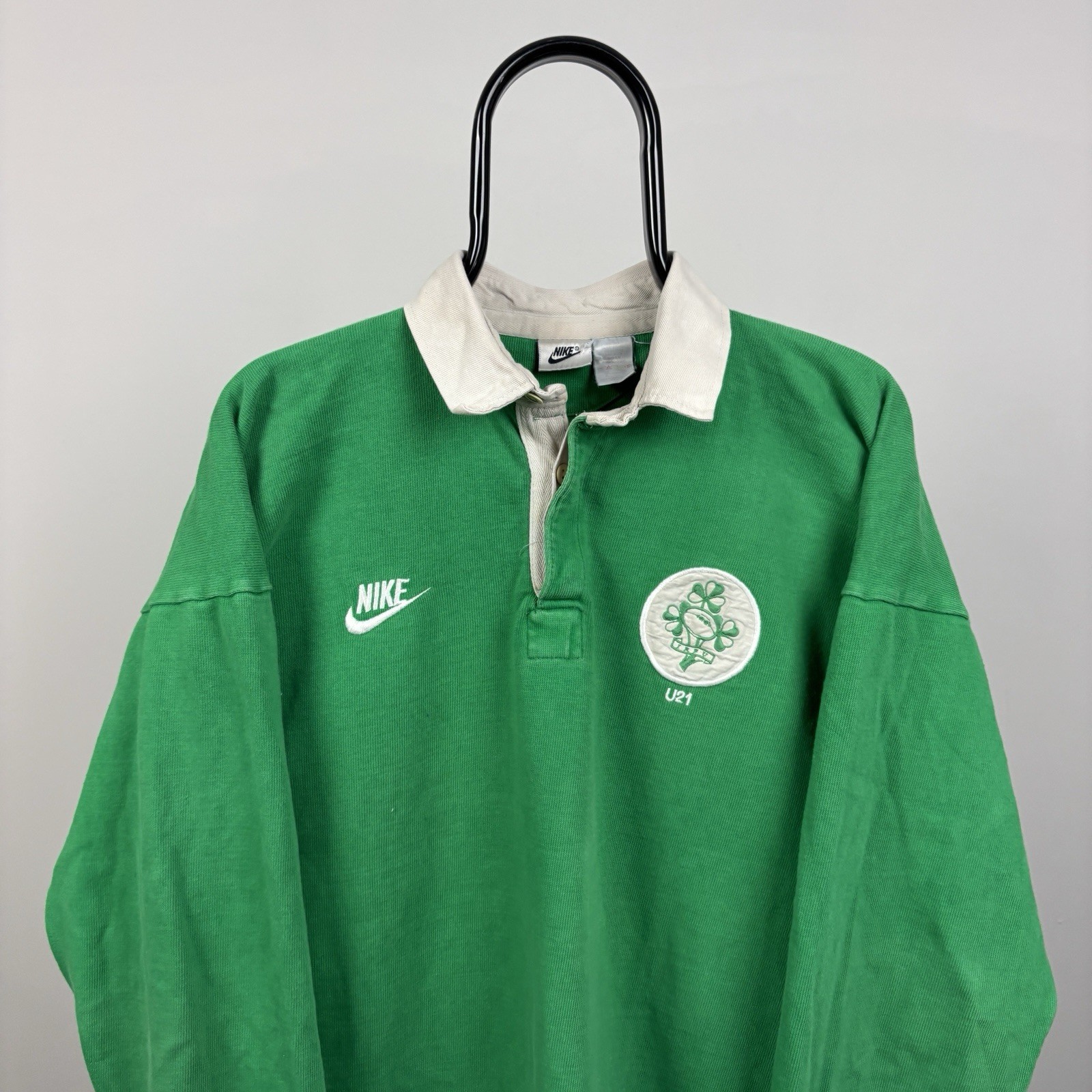 Vintage Ireland U21 1997 Nike Rugby Shirt Long Sleeve Size Large Number 8 Player