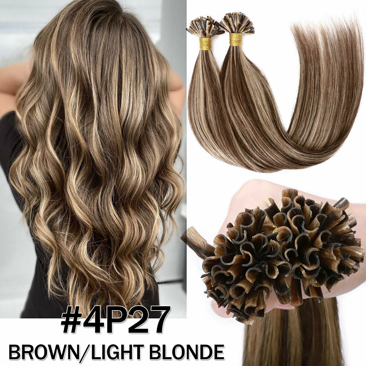 USA CLEARANCE Nail U Tip Human Hair Extensions Remy Pre Bonded Keratin Blonde 1G