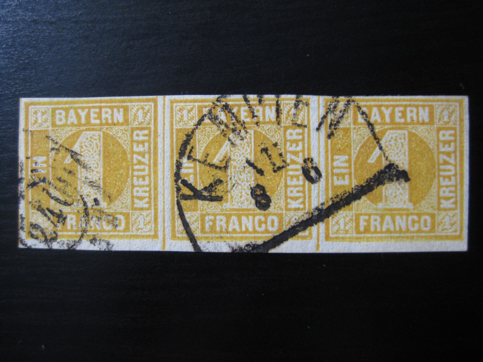 BAVARIA BAYERN GERMAN STATES Mi. #8 scarce XF used stamp strip of 3 CV $300.00