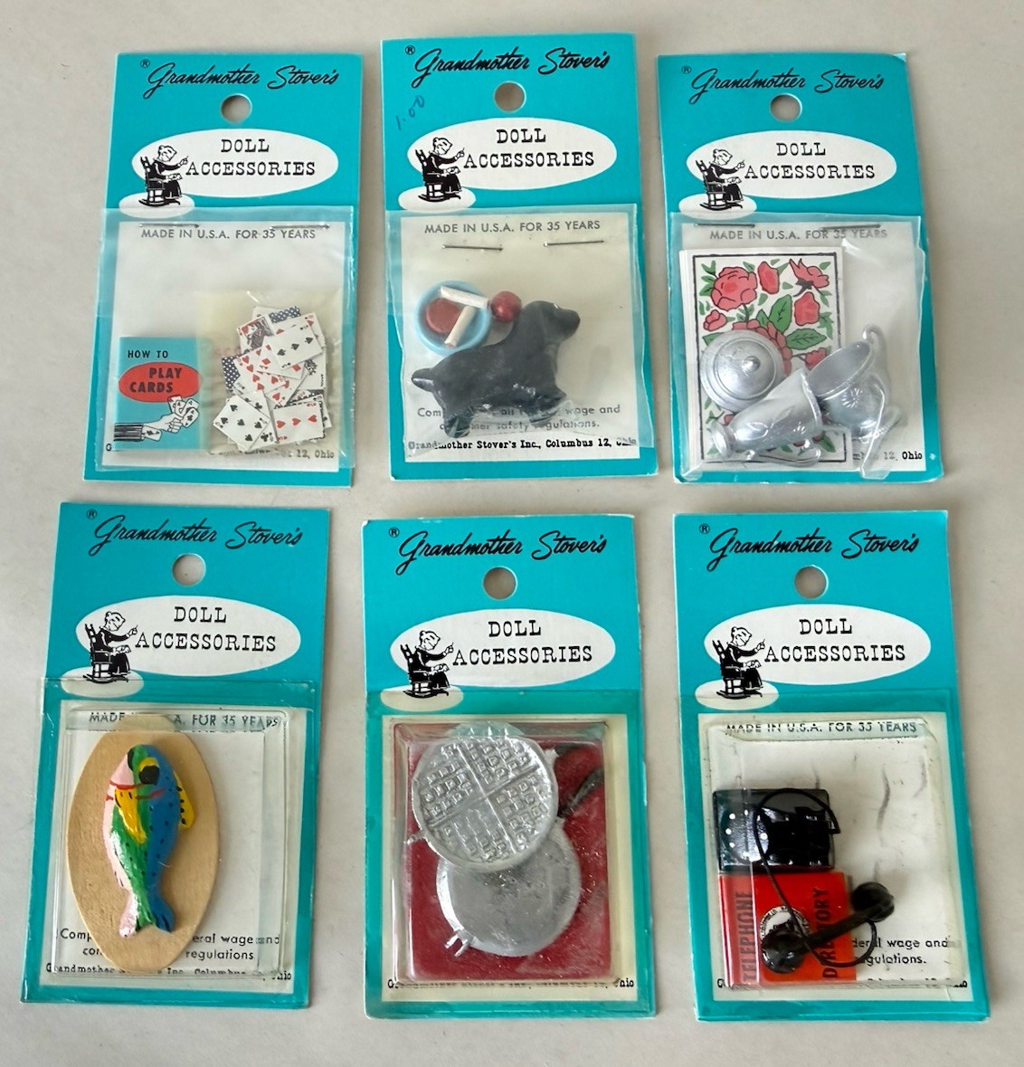 Vtg Grandmother Stover’s Dollhouse Miniatures Lot 6 NOS Sealed Dog MCM Doll Vtg Grandmother Stover’s Dollhouse Miniatures Lot 6 NOS Sealed Dog MCM Doll