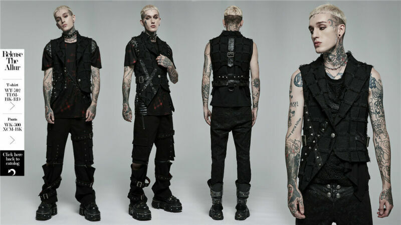 Punk Rave Men's Gothic Asymmetric Black Vest Casual Back Hollow Out Tank Tops