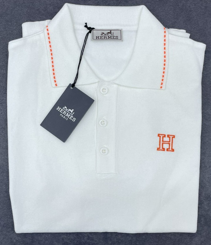 HERMES MEN\'S WHITE KNITWEAR POLO T-SHIRT 2XL