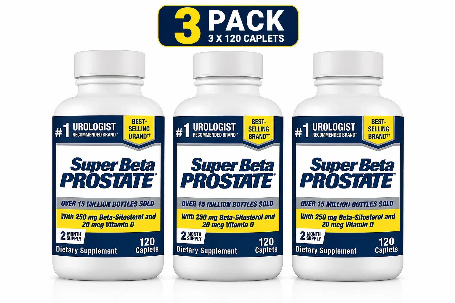 3 Pack Men\'s Health  SUPER BETA PROSTATE Support Supplement Caplets 120 ct