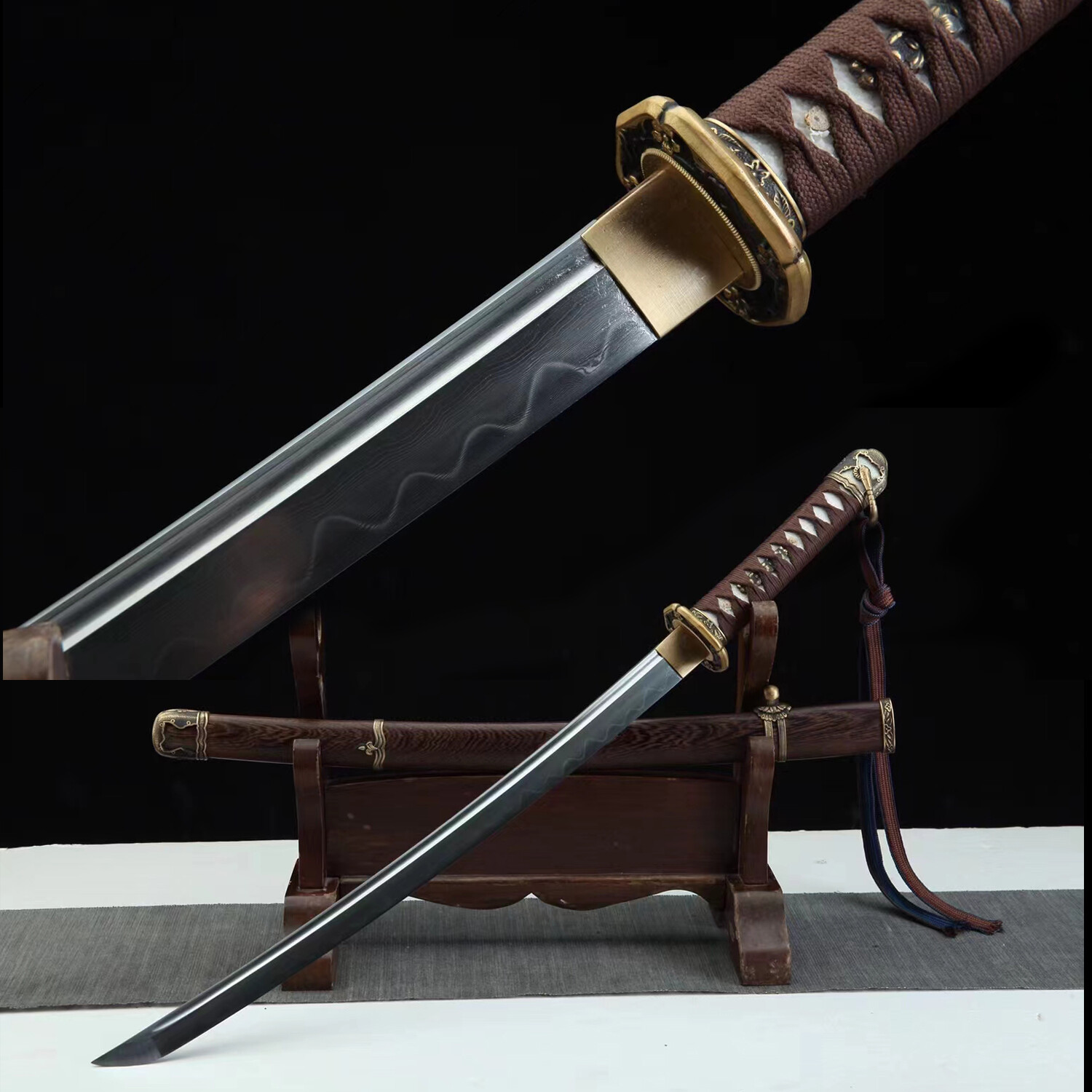 Japanese 98Type Army Samurai Sword Wakizashi Clay Tempered Damascus Steel 