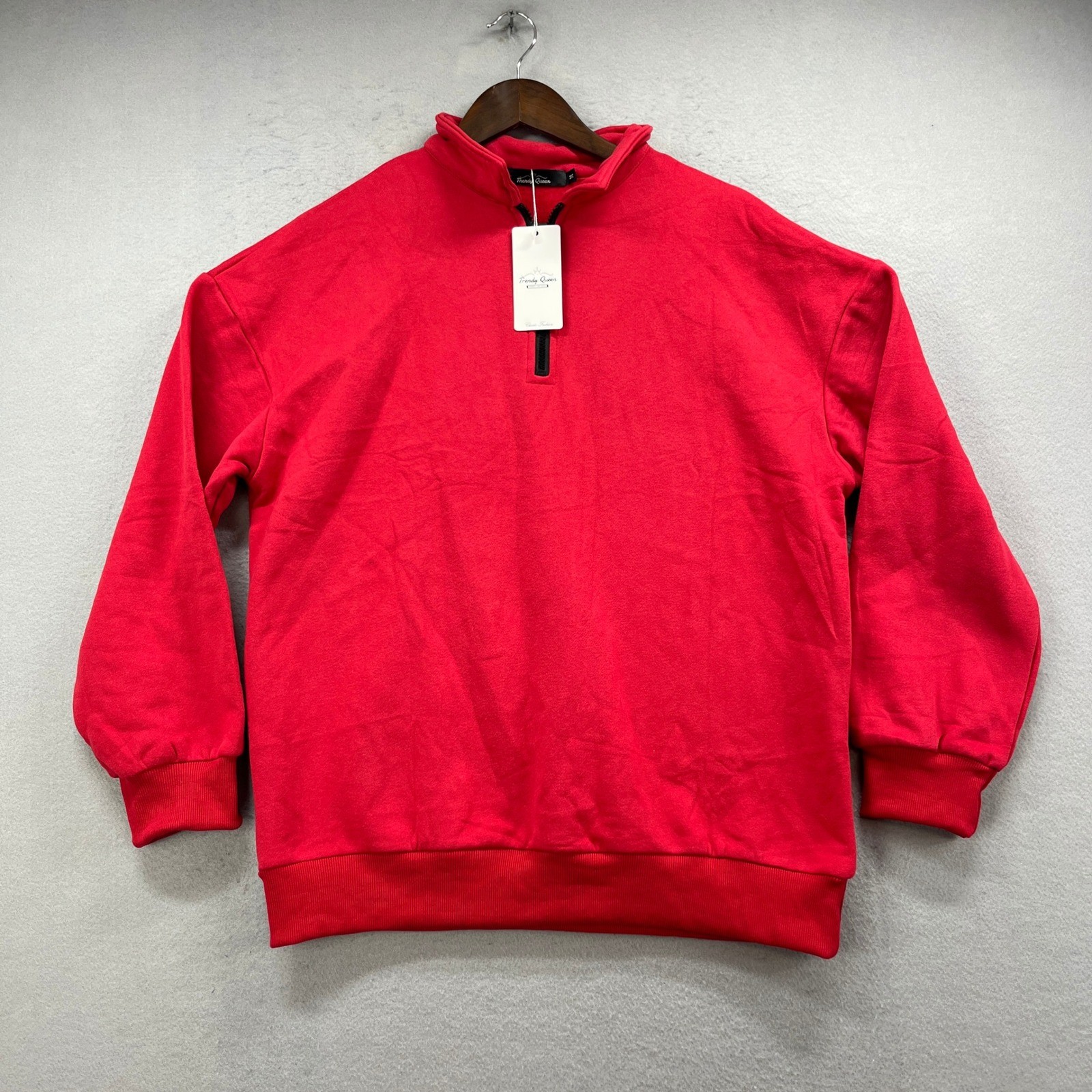 Trendy Queen Quarter Zip Sweatshirt Womens M Red Fleece Athleisure Pullover NEW