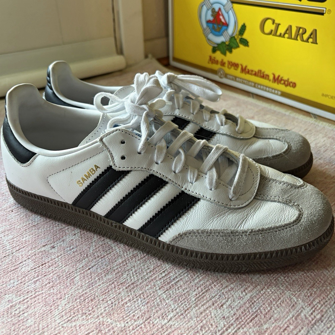 adidas Samba OG Men’s Low Top Leather Sneakers White/Black/Gray Gum B75806