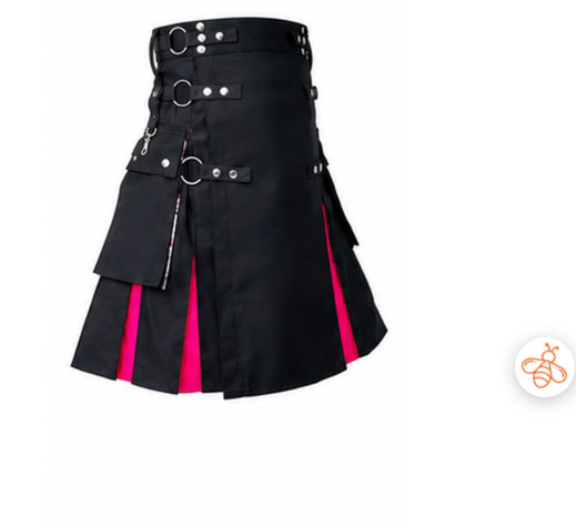 Men\'s Black Utility Kilt with Pink Pleats, Gothic Punk Scottish Apparel