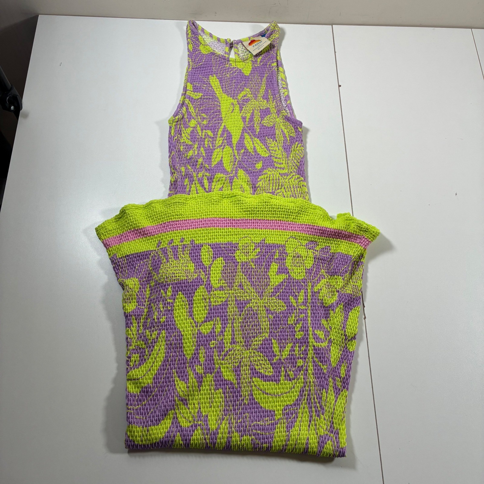 Farm Rio Dress Midi Dress Women Medium Purple Green Smocked Floral Tropical