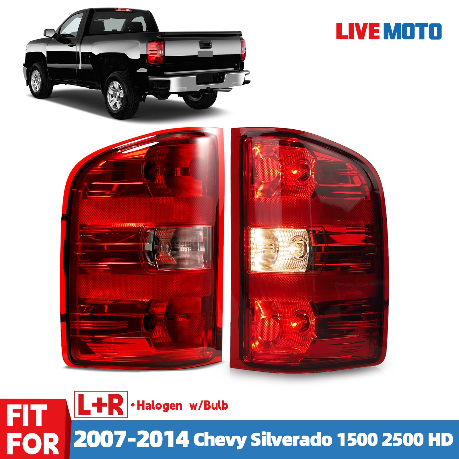 Rear Tail Lights For 2007-2013 2014 Chevy Silverado 1500 2500 3500 Left+Right