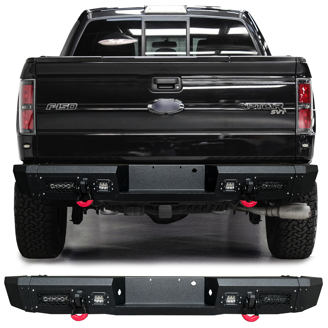 Vijay For 2010-2014 Ford F150 Raptor SVT Steel Rear Bumper W/LED Lights&D-Ring