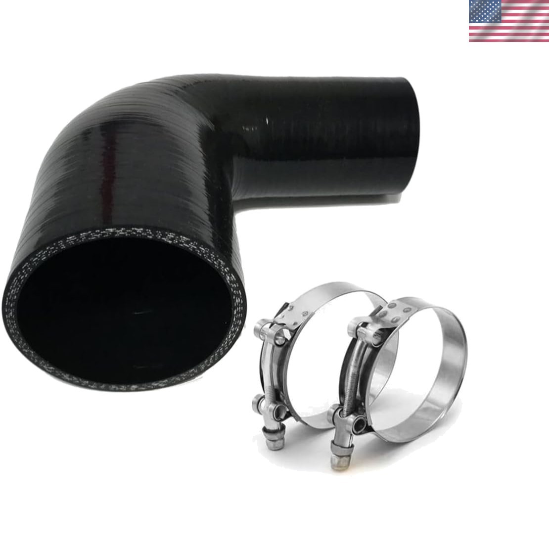 High-Strength 4-Ply Silicone 90 Degree Elbow Reducer 2.5 to 4 in with Clamps