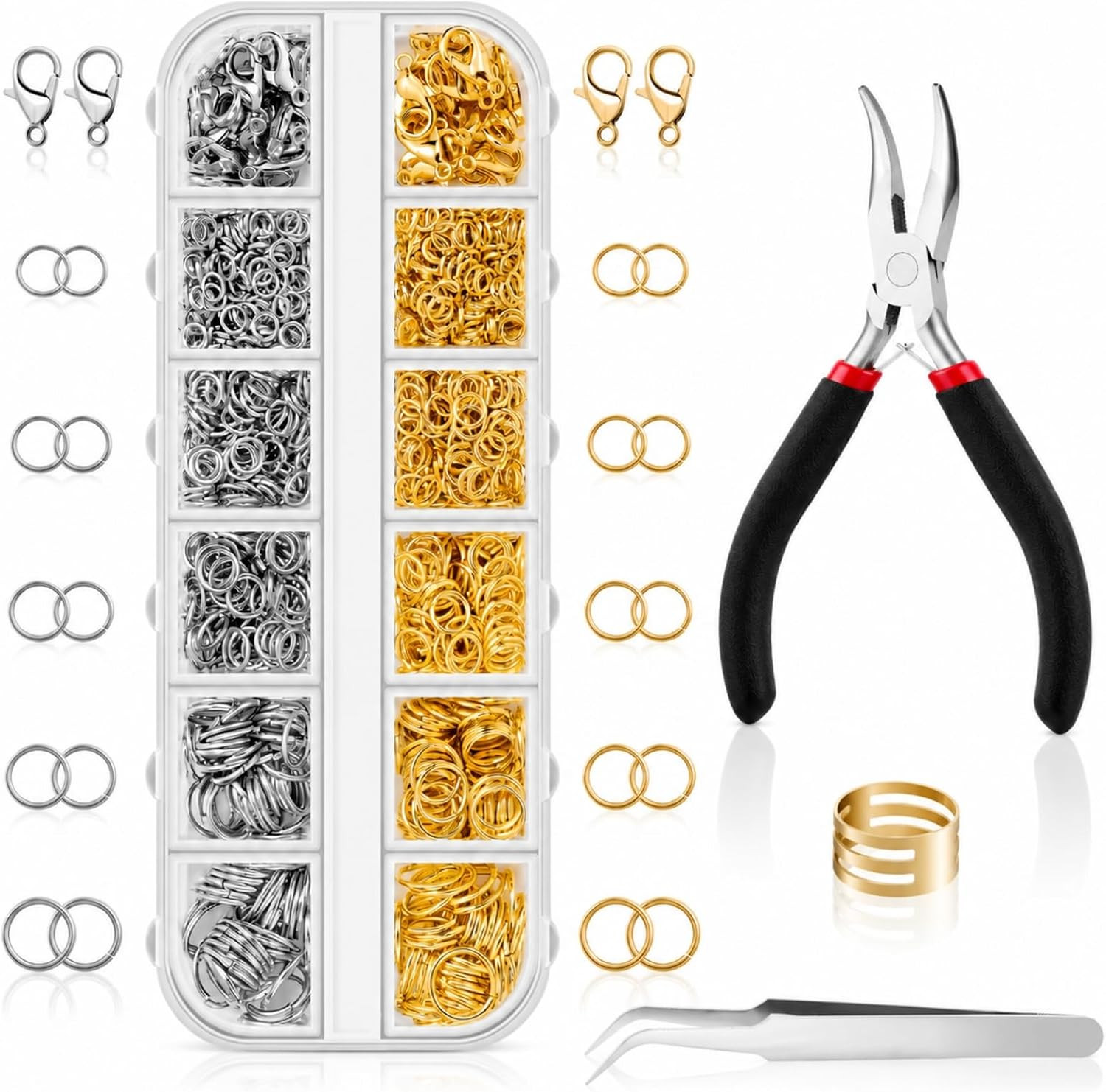 1200 Pcs Open Jump Rings for Jewelry Making Supplies, DIY Necklace Repair Kit wi