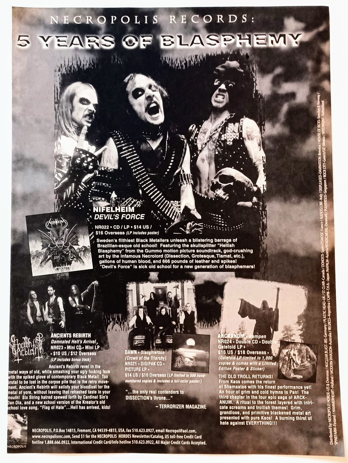 NECROPOLIS RECORDS~1998 ALBUM PROMO AD ADVERT POSTER PINUP~NIFELHEIM/ARCKANUM NECROPOLIS RECORDS~1998 ALBUM PROMO AD ADVERT POSTER PINUP~NIFELHEIM/ARCKANUM