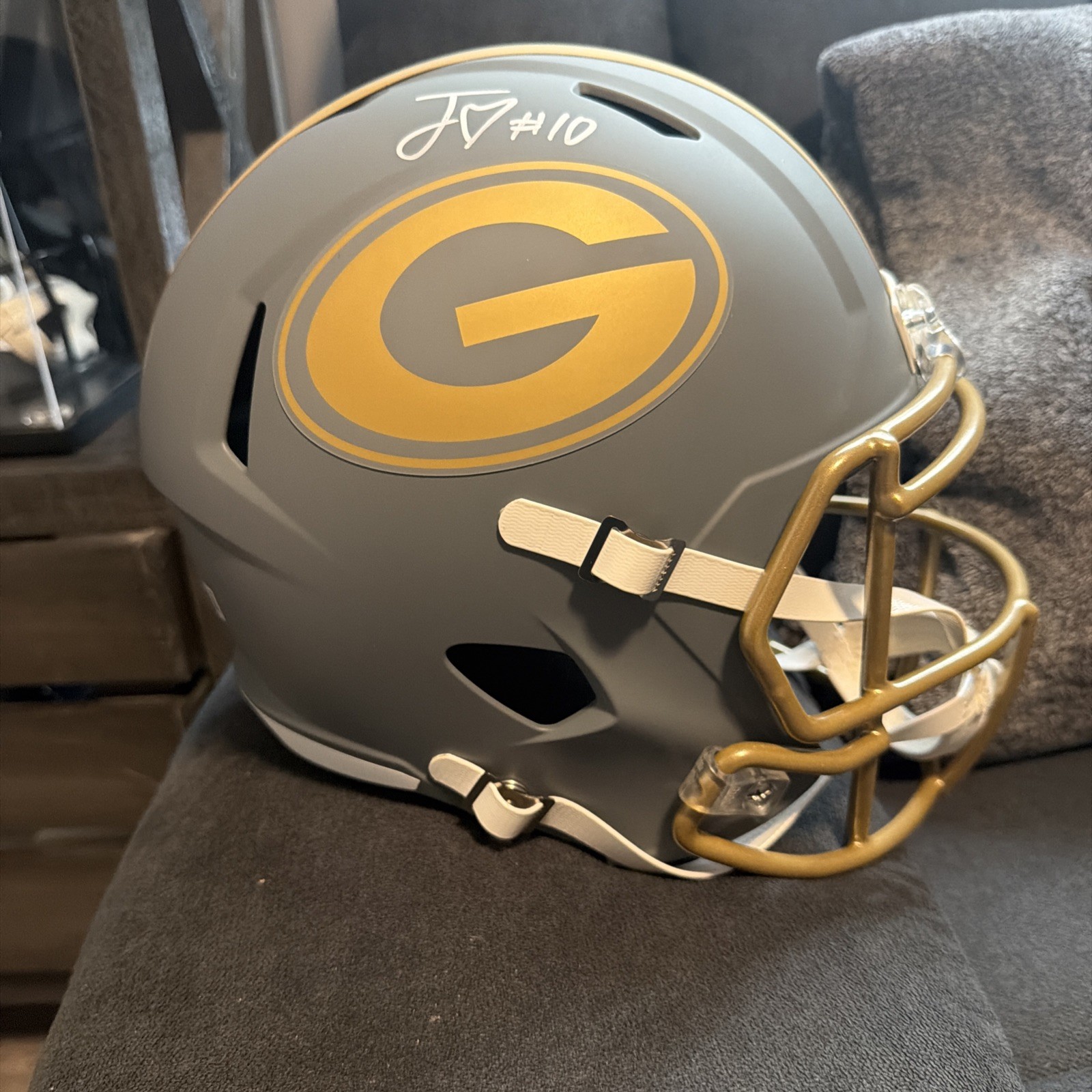 Packers JORDAN LOVE Signed Full Size Replica Speed SLATE Helmet AUTO - BAS
