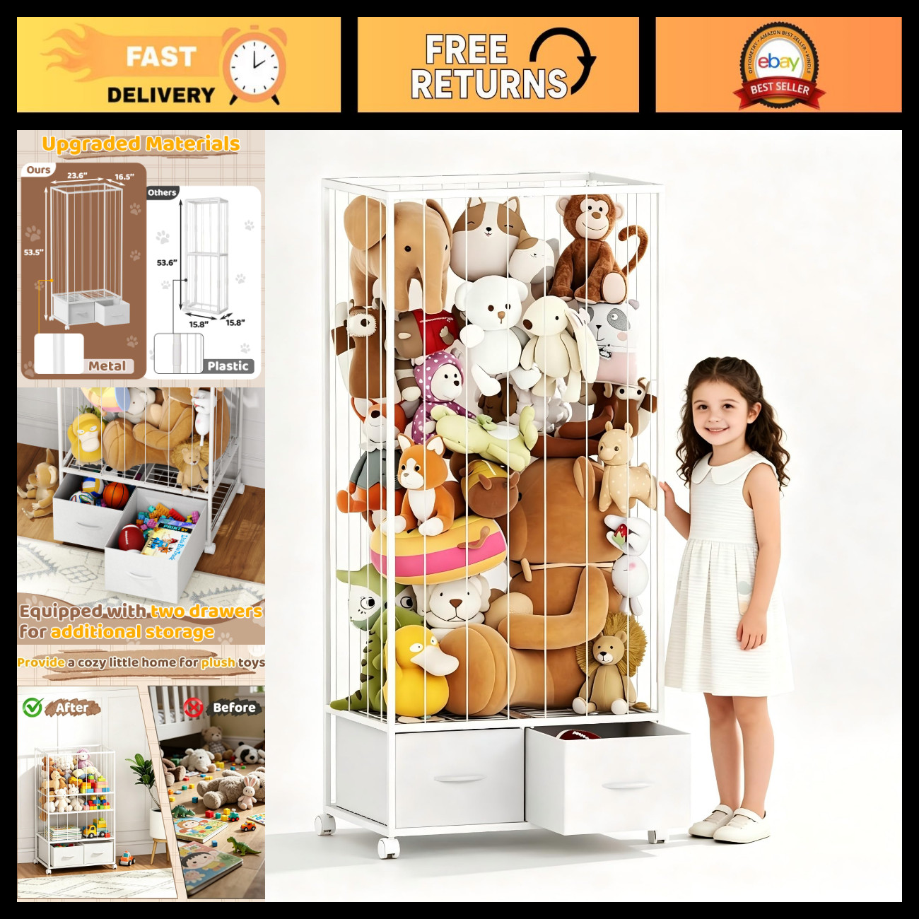 Extra Large Metal Stuffed Animal Storage - 53.5\