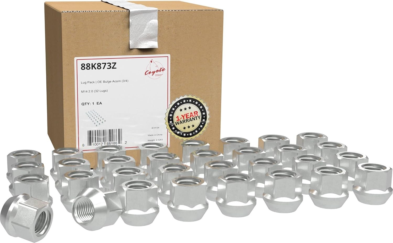 32 Pcs Zinc Lug Nuts, M14x2 14x2 Thread Open End Bulge Acorn 21mm 0.84\