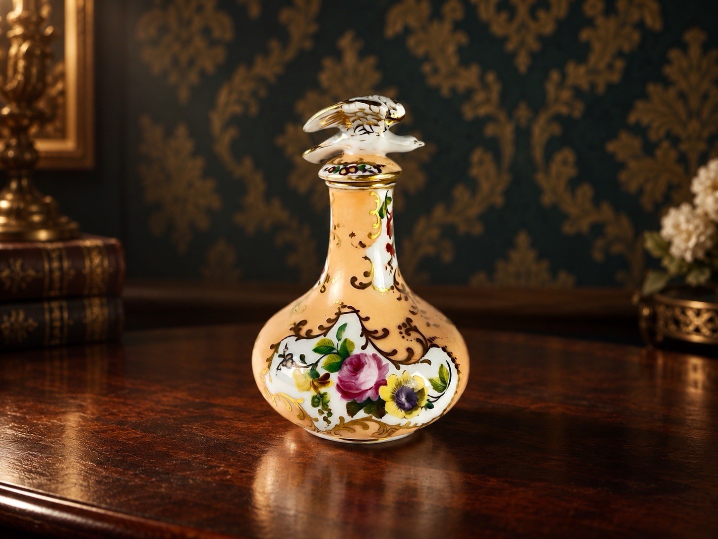 Antique Jacob Petit Porcelain Perfume Bottle Bird French 4.75” JP 1840–1860
