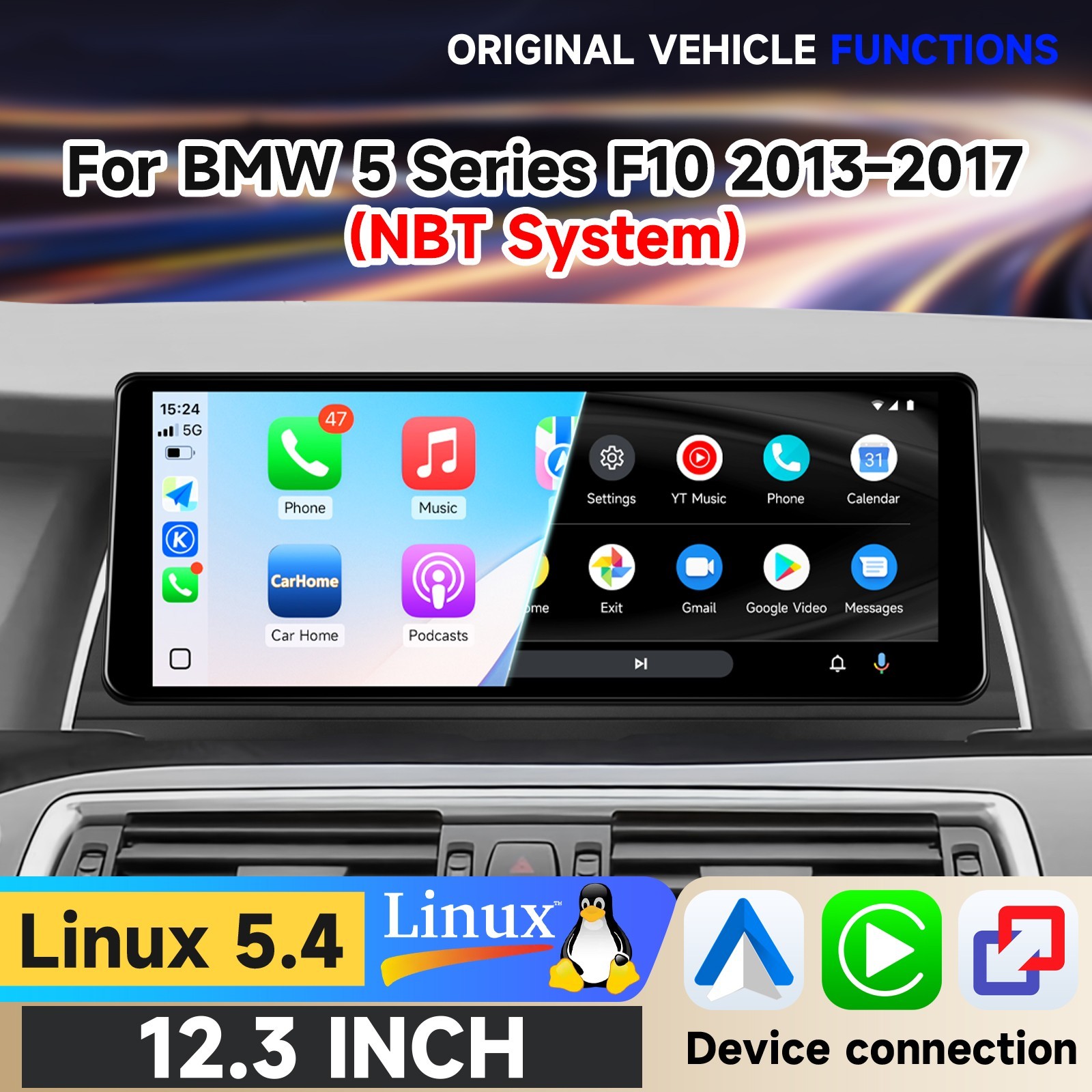 12.3'' Wireless CarPlay Touch Screen For BMW 5 Series F10 F11 F18 NBT 2013-2017