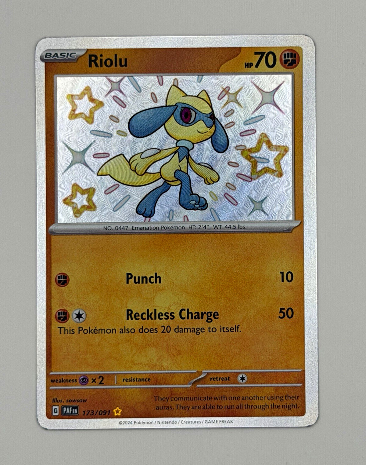Pokemon TCG Riolu Illustration Rare Holo 173/091 SV Paldean Fates EN 2024