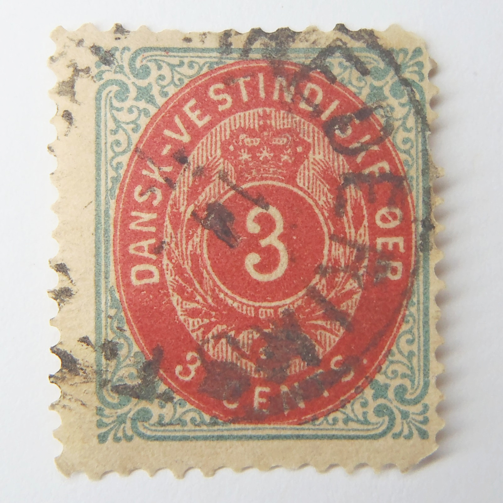 Rare DANISH WEST INDIES 1873 Stamp # 6f inverted, lt blue/rose carm cv$1200 _zp