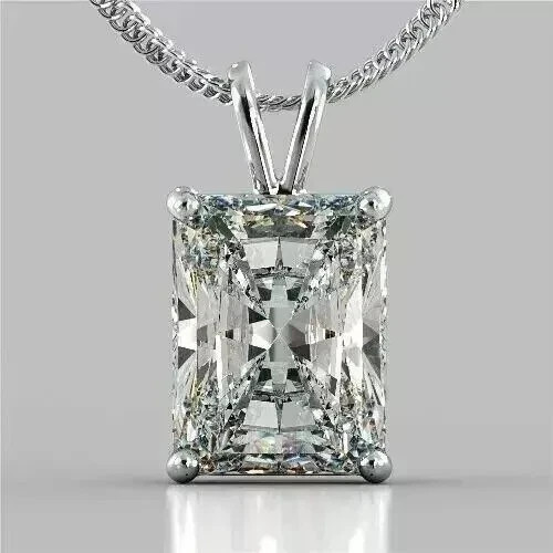3.00Ct Radiant Cut Lab-Created Diamond Women\'s Pendant 14K White Gold Plated