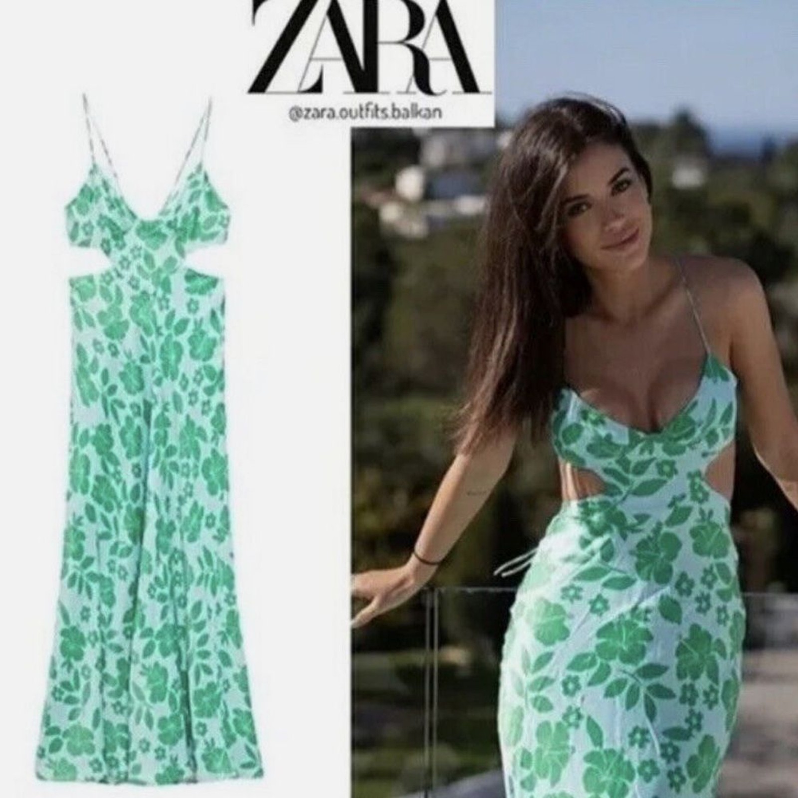 NWT Zara Satin Effect Cut Out Tropical Dress in Blue & Green Size S NWT Zara Satin Effect Cut Out Tropical Dress in Blue & Green Size S