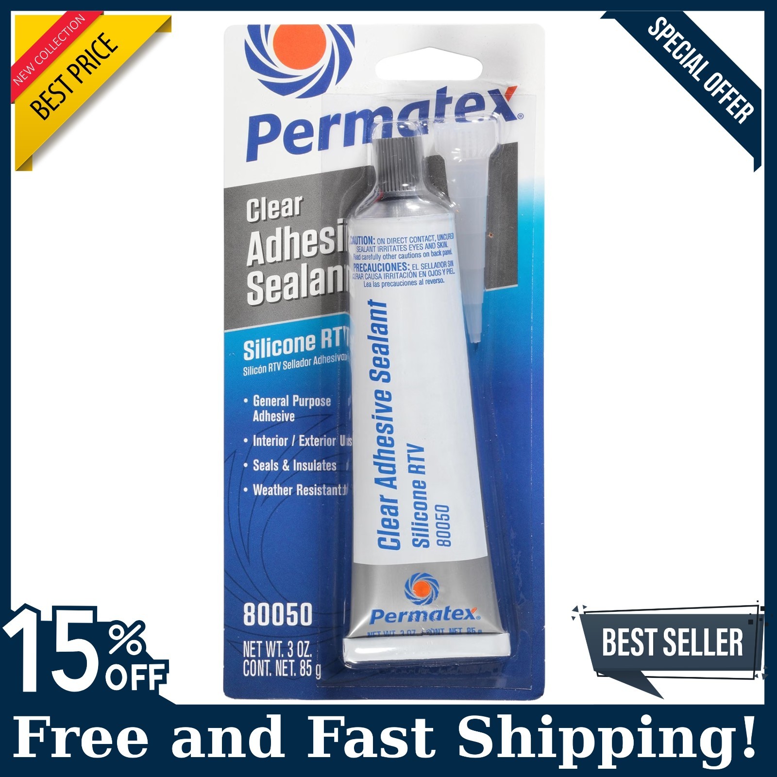 Permatex 80050 Clear RTV Silicone Adhesive Sealant 3 oz Waterproof Gasket, NEW Permatex 80050 Clear RTV Silicone Adhesive Sealant 3 oz Waterproof Gasket, NEW