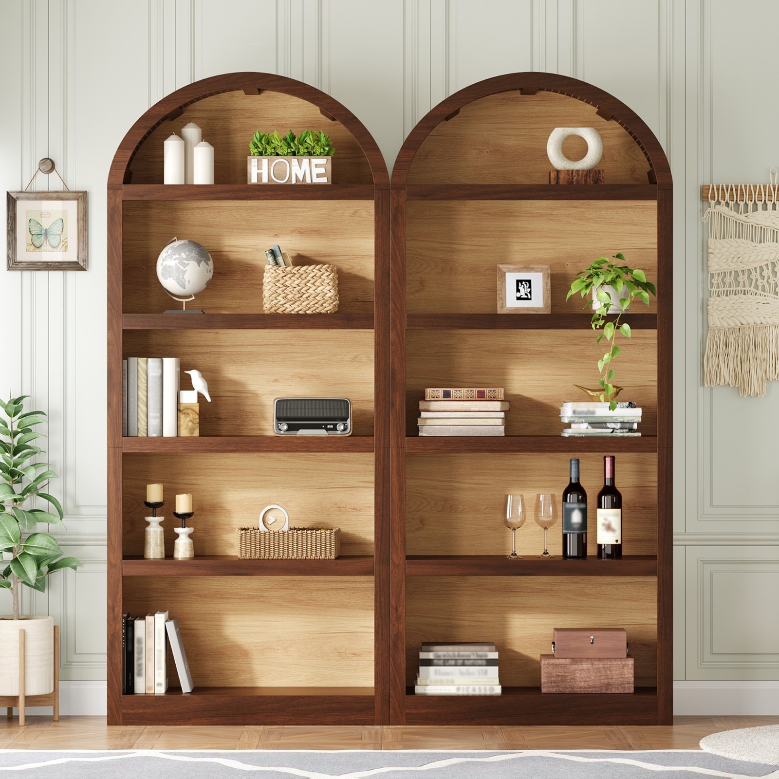 Freestanding Tall Bookshelves Set of 2,Farmhouse Two-Tone Open Storage Cabinet Freestanding Tall Bookshelves Set of 2,Farmhouse Two-Tone Open Storage Cabinet