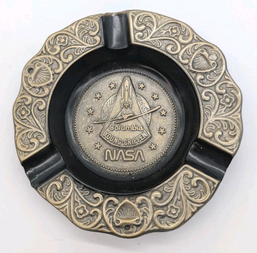 Vintage NASA Ashtray Columbia Young-Crippen Space Metal Houston TX Vintage NASA Ashtray Columbia Young-Crippen Space Metal Houston TX