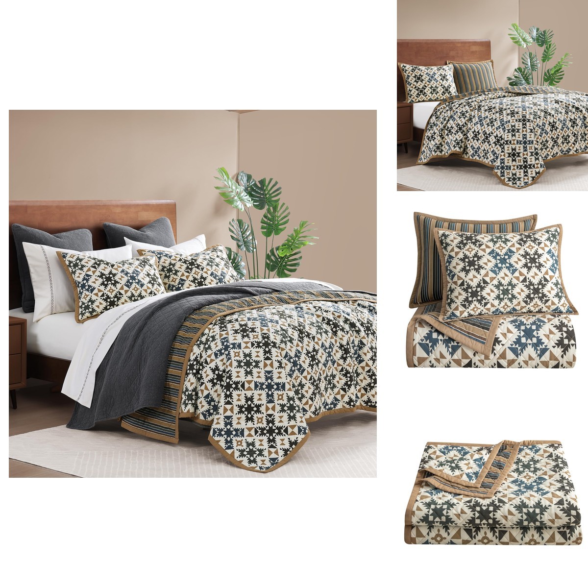Paseo Road Indigo Hill By HiEnd Accents Mosaic 3 Piece King Quilt Set Paseo Road Indigo Hill By HiEnd Accents Mosaic 3 Piece King Quilt Set