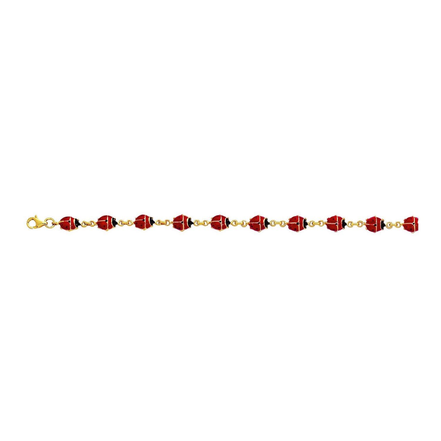 14K Yellow Gold Enamel Ladybug Bracelet (Solid Links) 7