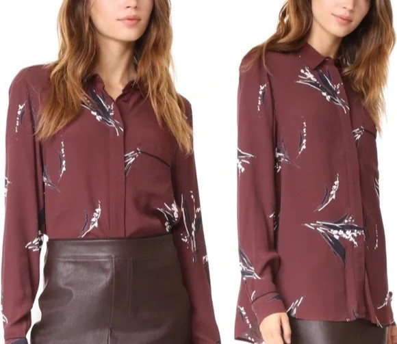 GANNI Montrose Crepe Floral Shirt in Decadent Chocolate 38 / M