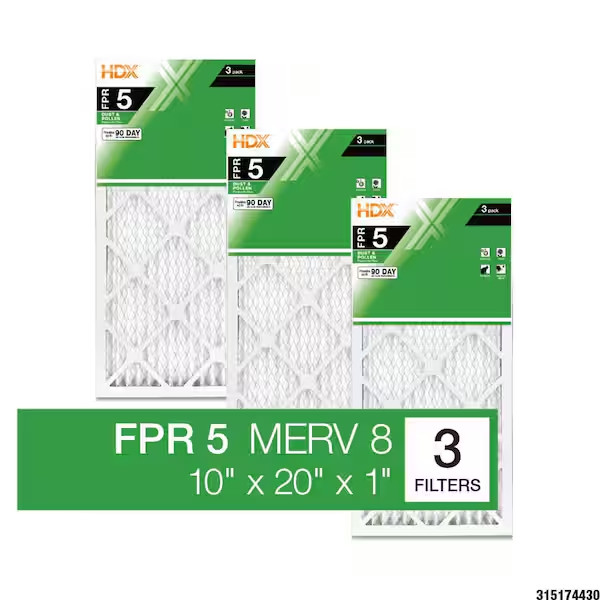 3-Pack Standard Pleated Air Filter 10x20x1, Air Filters Replacement FPR 5 MERV 8