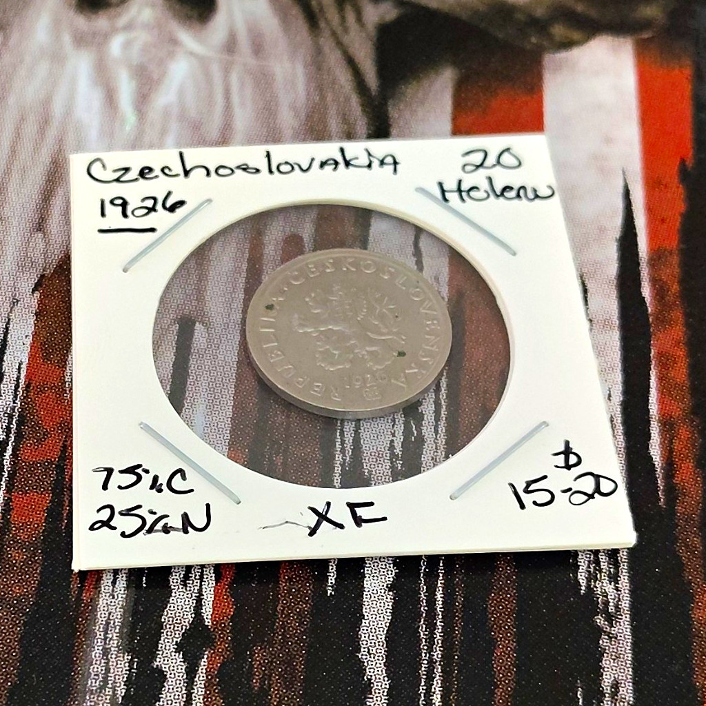 Czechoslovakia 1926 20 Haleru Copper-Nickel Coin KM#5 Lion Reverse Czechoslovakia 1926 20 Haleru Copper-Nickel Coin KM#5 Lion Reverse