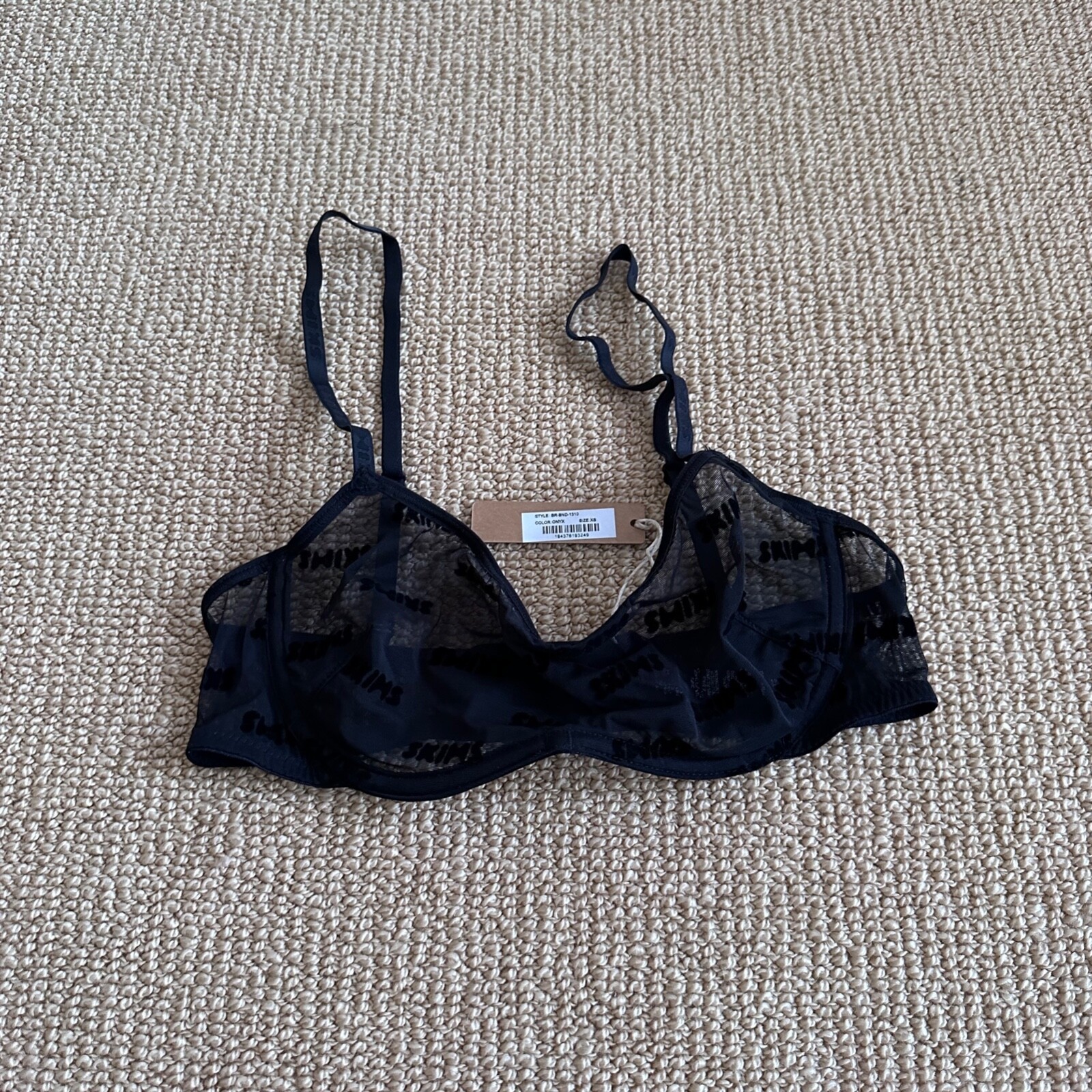 Skims After Hours Onyx Logo Mesh Straight Neck Underwire Bra, Size XS NWT