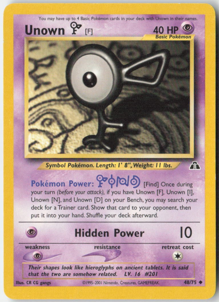 Unown [F] 48/75 Uncommon Neo Discovery Pokemon Unlimited Moderately Played