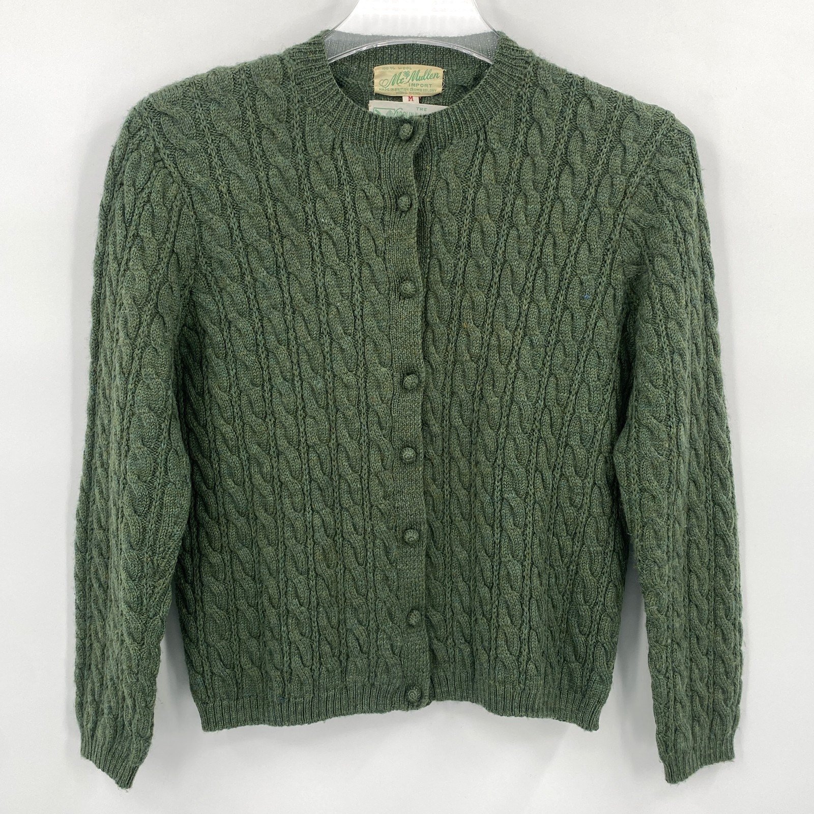 VTG 60s 70s McMullen Wool Cable Knit Cardigan Sweater Women M (Fit S) Hong Kong