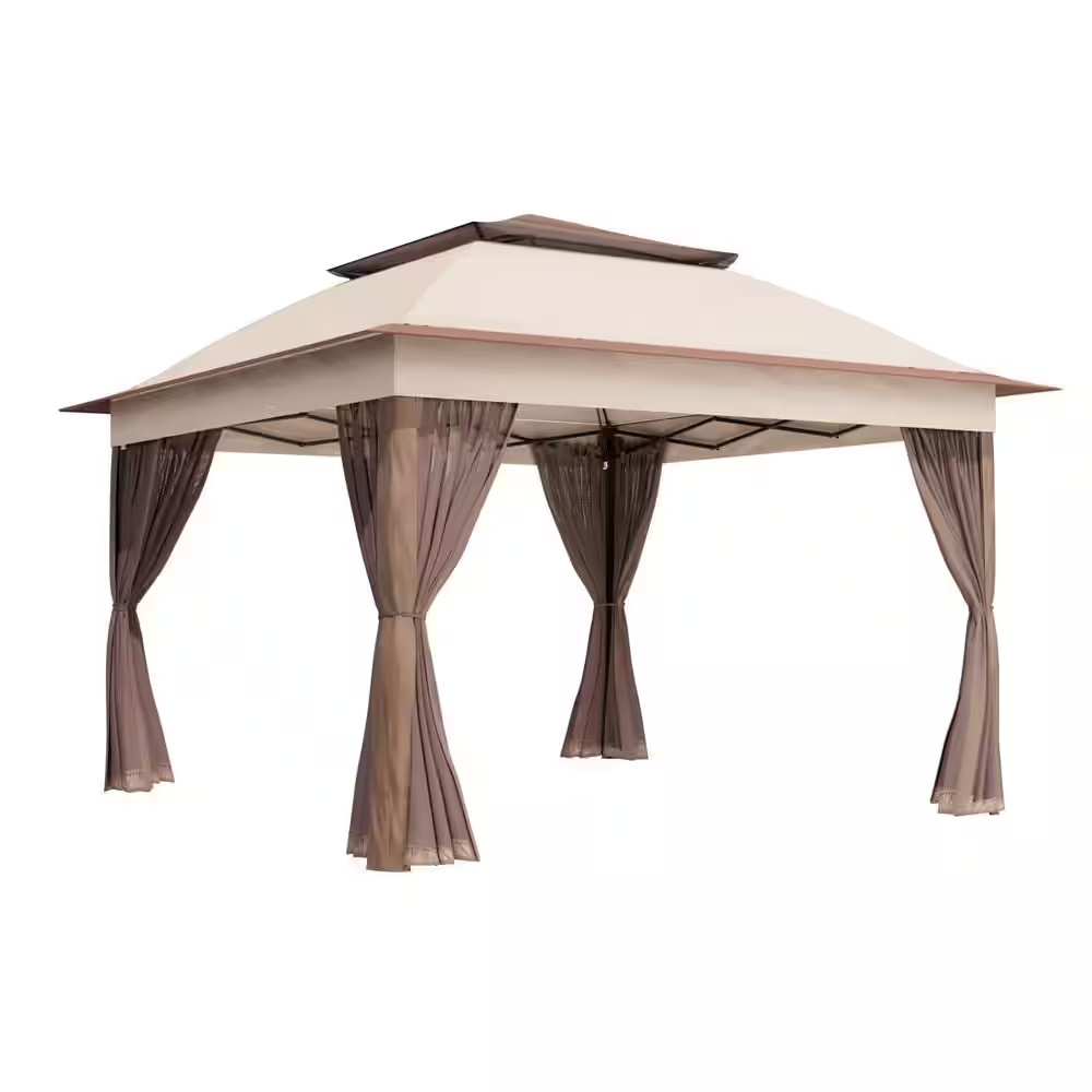 11 Ft. X 11 Ft. Beige Pop-Up Outdoor Patio Steel Metal Frame Soft Top Gazebo Ten