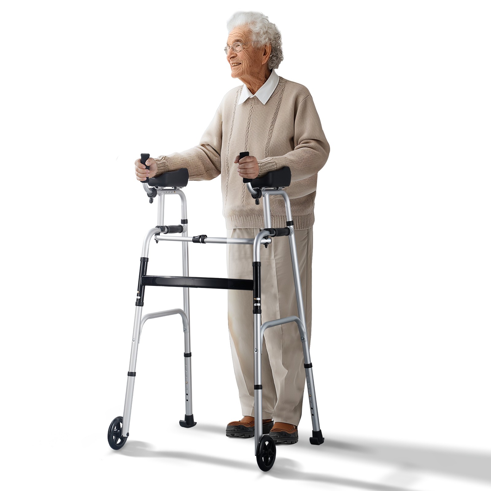 VEVOR 2 in 1 Folding Walker with Armrest Pads & 5\