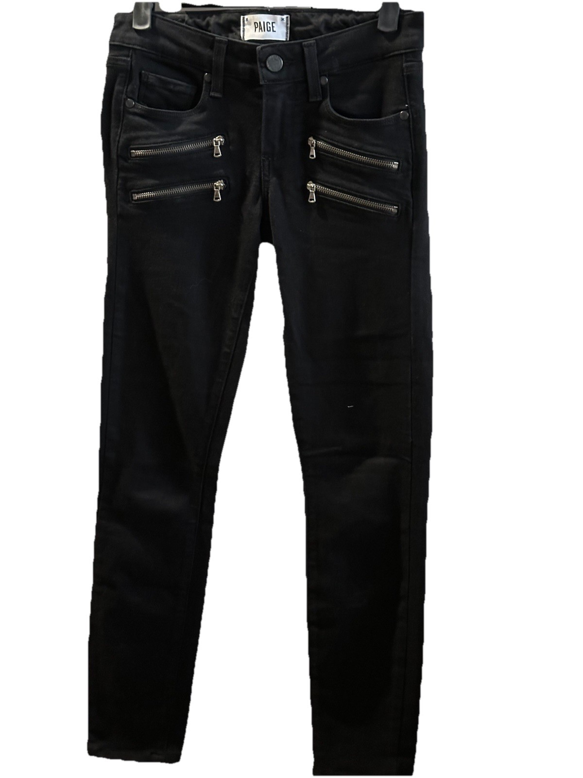 NWOT PAIGE Black Skinny Jeans 7” Rise, 8 Pockets-4 Zip, 26x27 SMALL SZ 4 NWOT PAIGE Black Skinny Jeans 7” Rise, 8 Pockets-4 Zip, 26x27 SMALL SZ 4