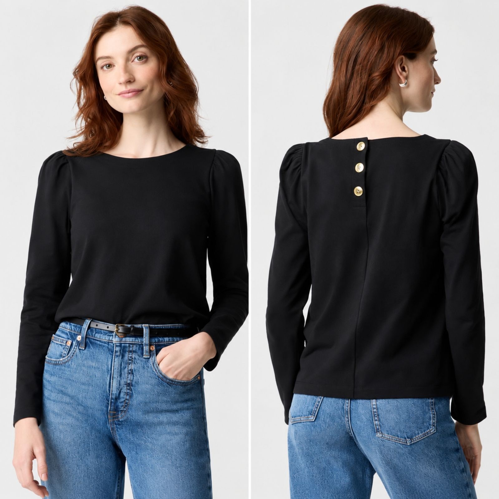 J. Crew Women\'s Puff Sleeve Button-Back Top Black Size XS NWT