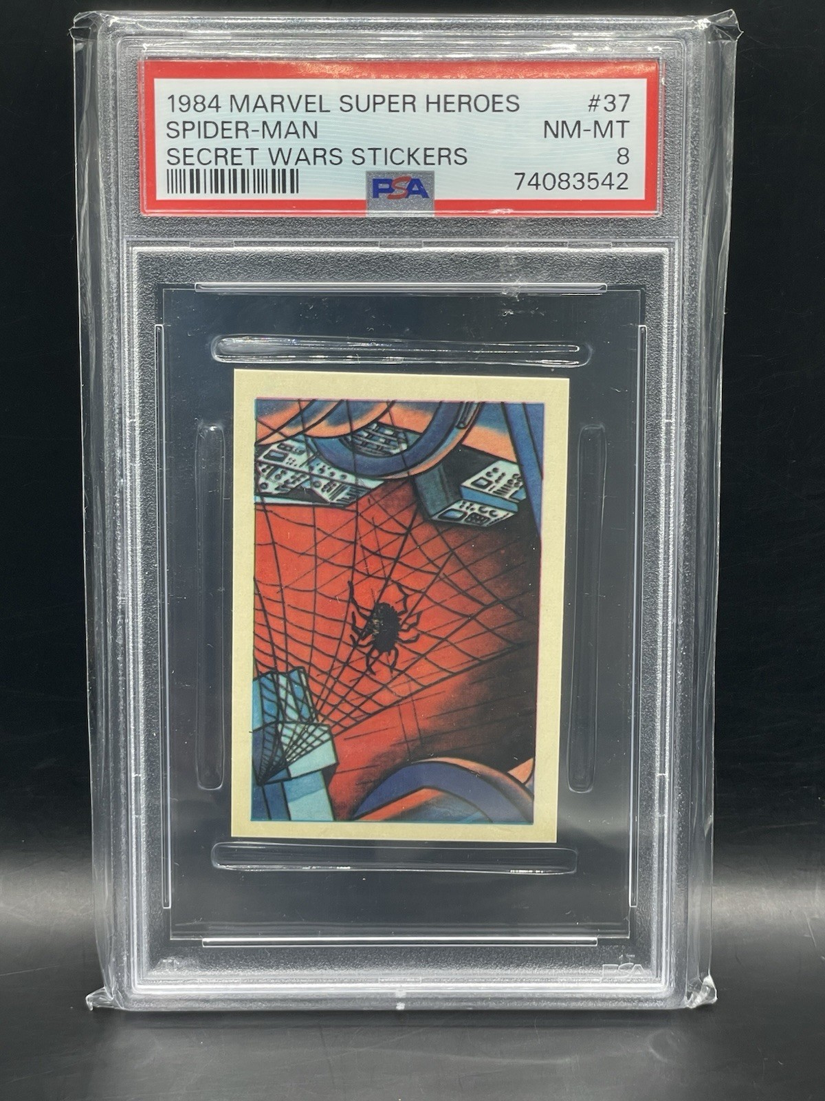 SPIDER-MAN PSA 8 1984 Marvel Super Heroes Secret Wars Stickers #37 LOW POP 🔥 SPIDER-MAN PSA 8 1984 Marvel Super Heroes Secret Wars Stickers #37 LOW POP 🔥