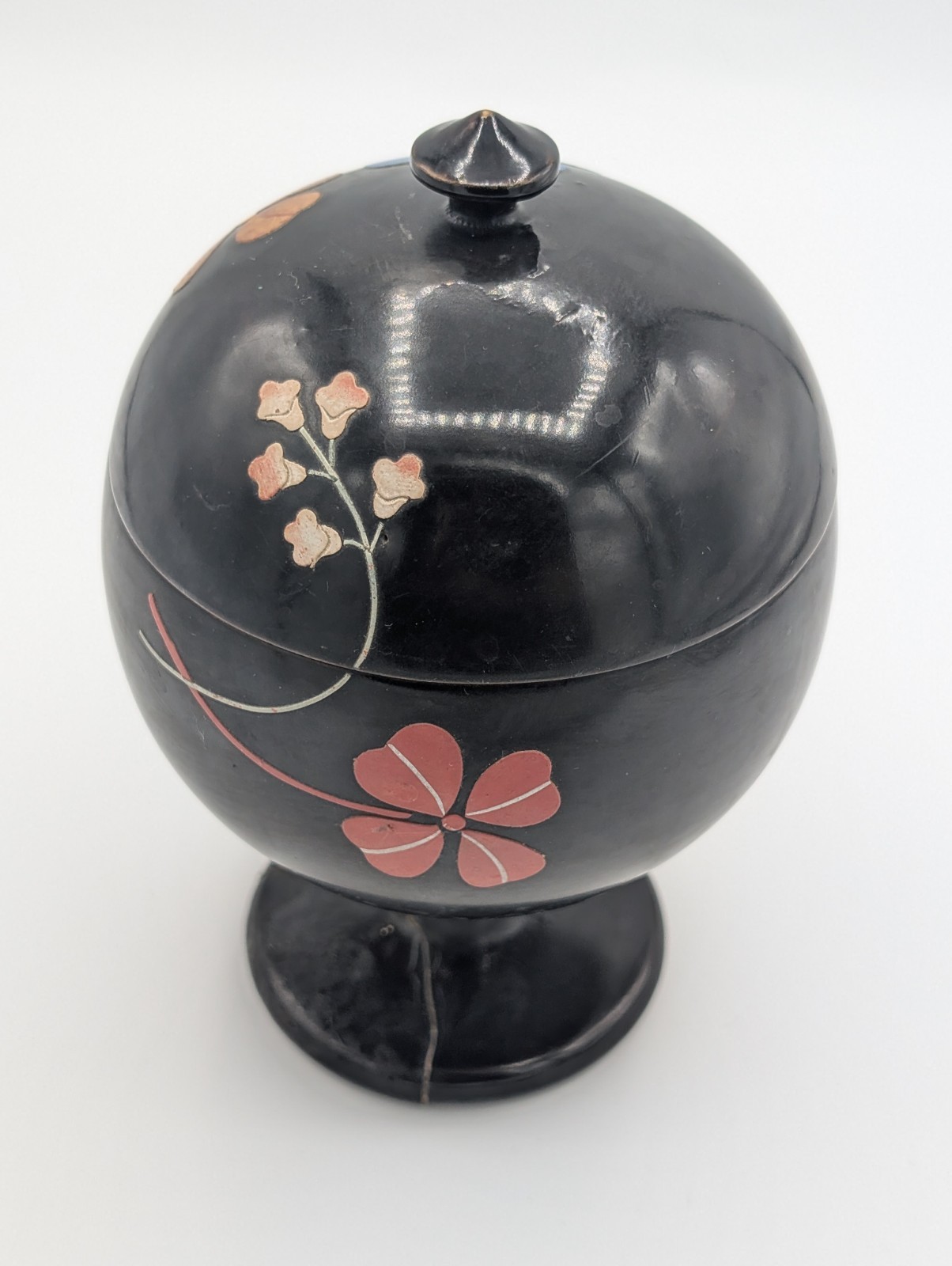 Vintage Wooden Kakuman Shikki Ryukyu Lacquerware Pedestal Bowl Okinawa Japan