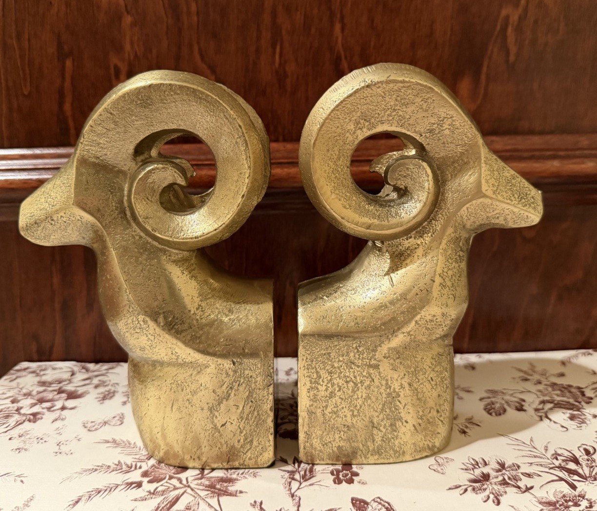 West Elm Bighorn Sheep Bookends Gold Brass Metal Ram Mid Century Art Deco Style
