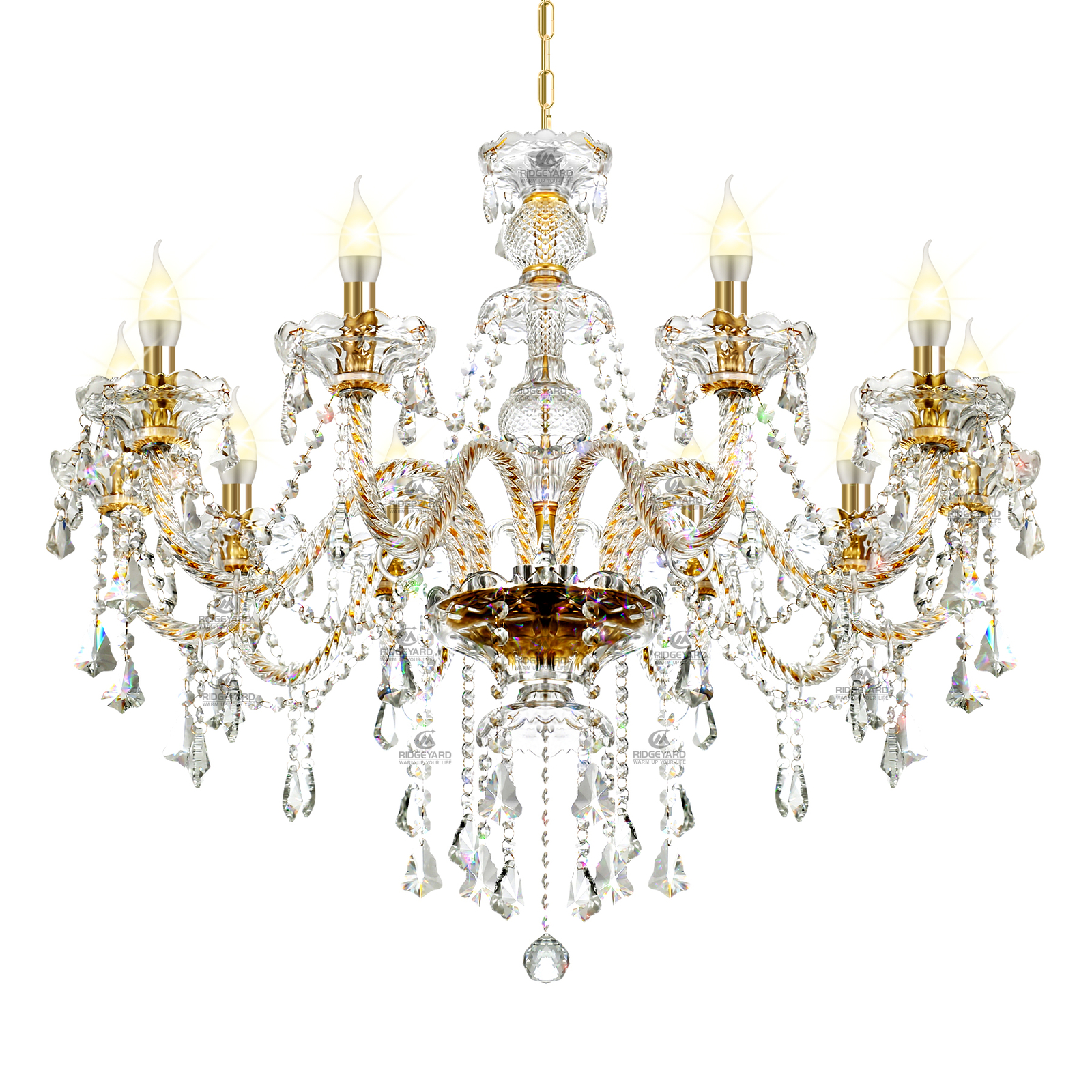 10 Lights Luxury Gold Crystal Chandelier Ceiling Light Pendant Fixture Lightingt