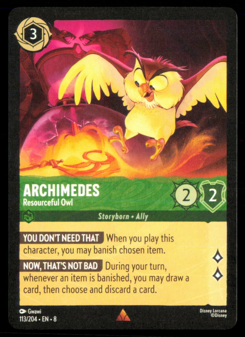 Archimedes - Resourceful Owl 113/204 Rare Reign of Jafar Lorcana Near Mint Archimedes - Resourceful Owl 113/204 Rare Reign of Jafar Lorcana Near Mint