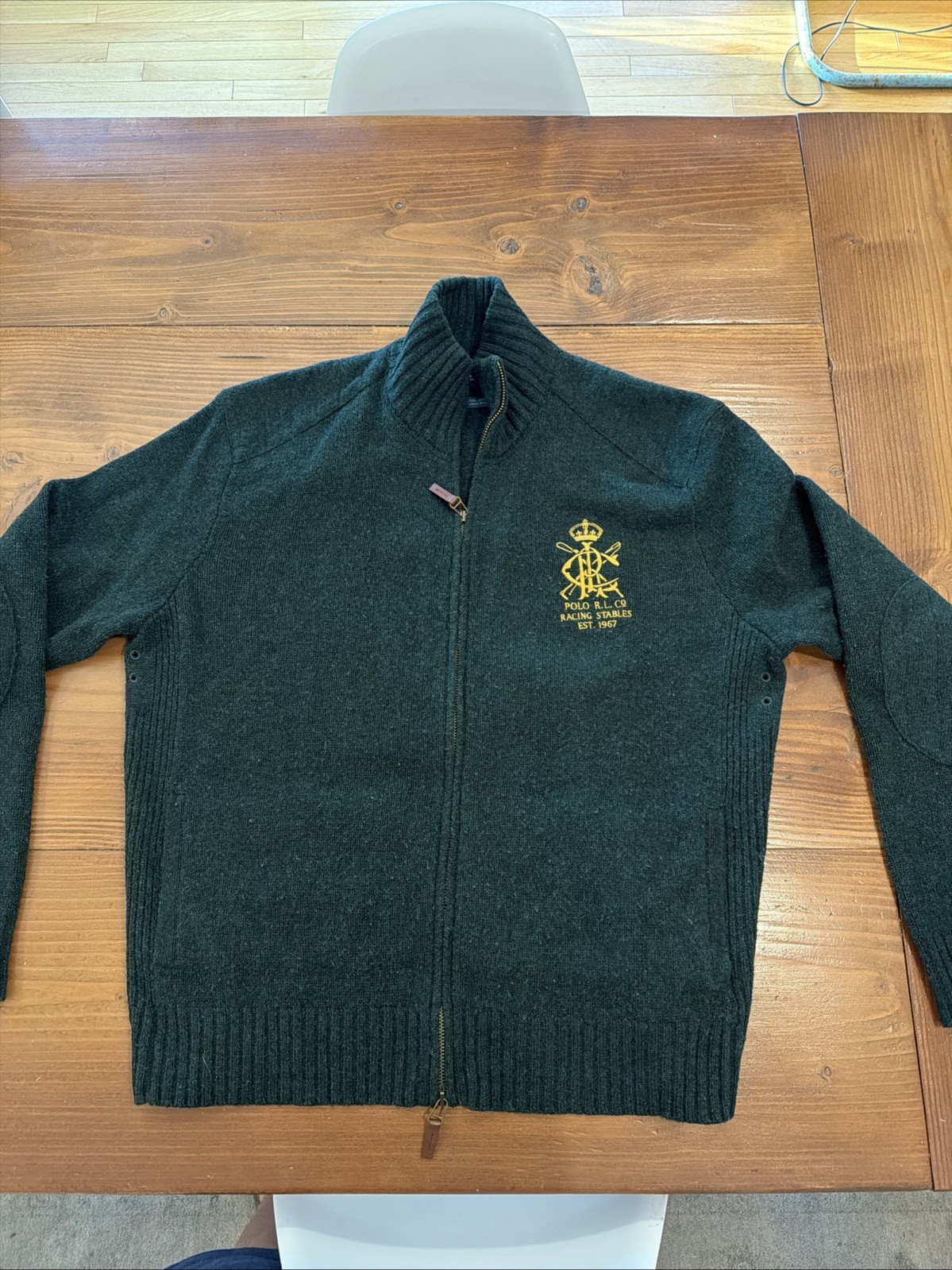 Vintage Polo RL Ralph Lauren Green Wool Racing Stables Knitwear Sweater XL Y2K