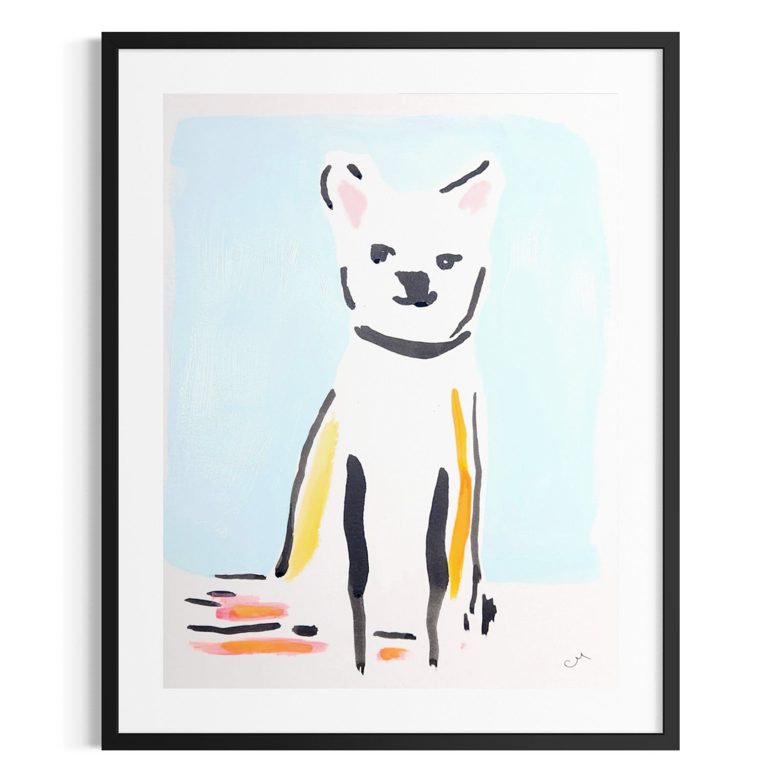 Original Minimalist 9x12 Acrylic White Dog Painting Animals Wall Art Paper