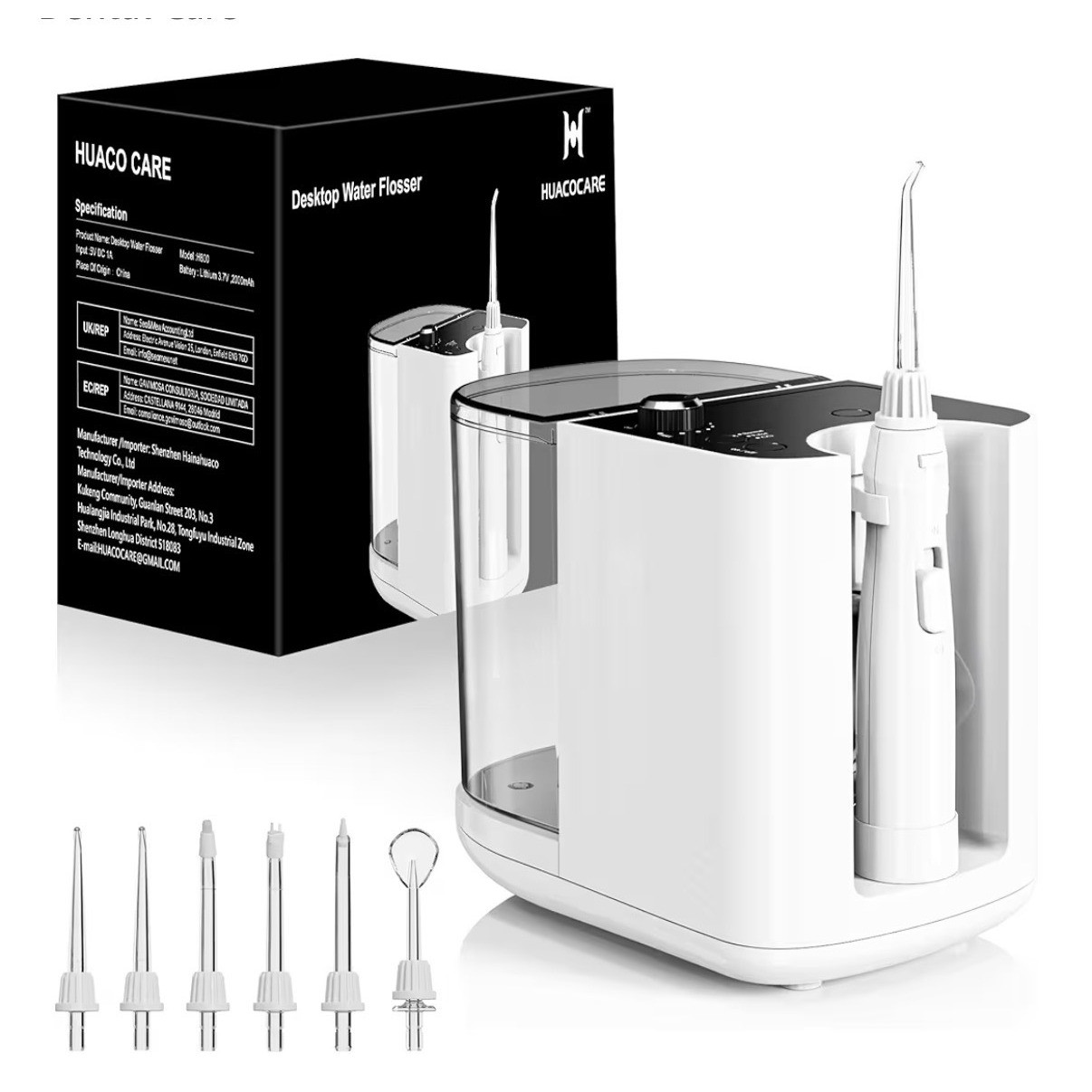 HUACO CARE H800 Desktop Water Flosser UV Sanitizer 880ml Oral Irrigator White